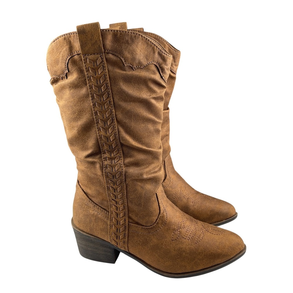 Francescas Yarden Women's Cowgirl Boots 7M Brown Faux Suede Slouchy Western Boho